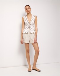 AERE - Polka Dot Linen Tie Front Top
