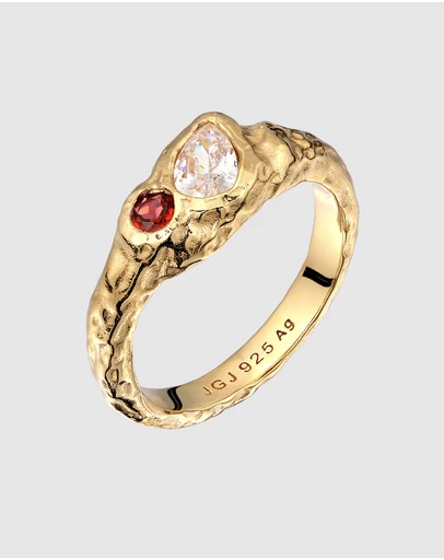 Elli Jewelry - Elli Jewelry Zirconia and Garnet Ring in Gold-Plated 925 Silver
