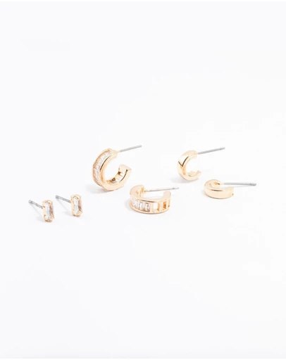 Lovisa - Gold Cubic Zirconia Grad Hoop Earrings 3-Pack