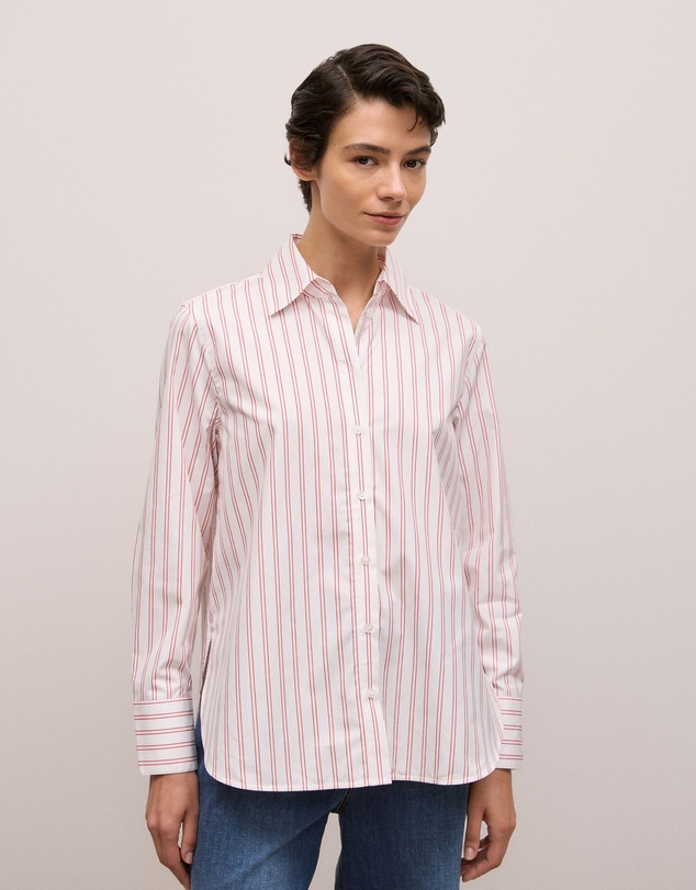 Trenery - Poplin Twin Stripe Shirt in Spice Red