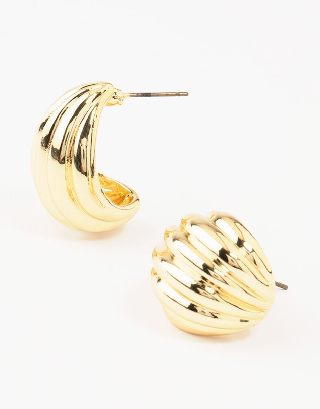 Lovisa - Gold Plated Brass Ribbed Hoop Earrings