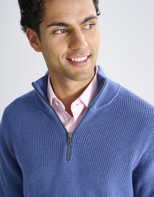 3 Wise Men - 3 Wise Men Frost Zip Neck Wool Blend Knit - Vintage Blue