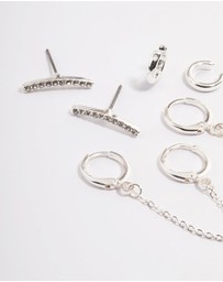 Lovisa - Silver Diamante Huggie Chain Earrings 5-Pack