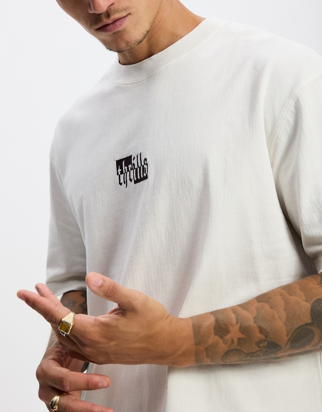 Thrills - Excitement Excitement Embro Box Fit Oversize Cropped Raw Hem Tee