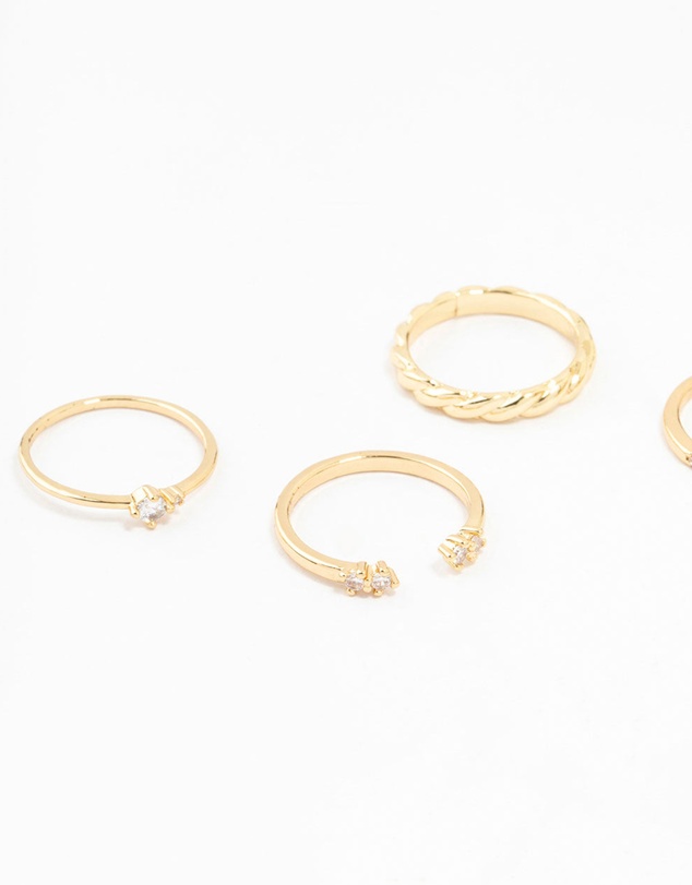 Lovisa - Gold Plated Dainty Diamante Rings 5-Pack