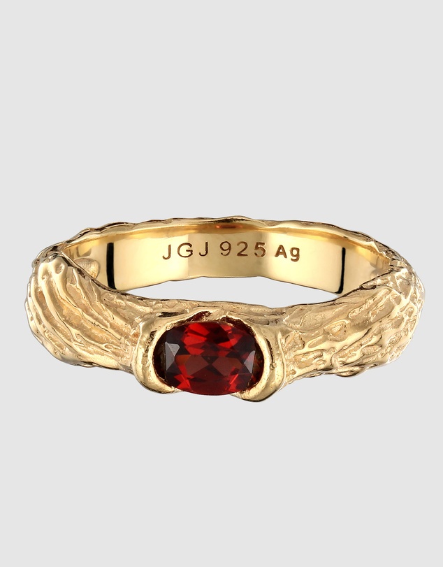 Elli Jewelry - Textured Garnet Cocktail Ring in Gold-Plated 925 Silver