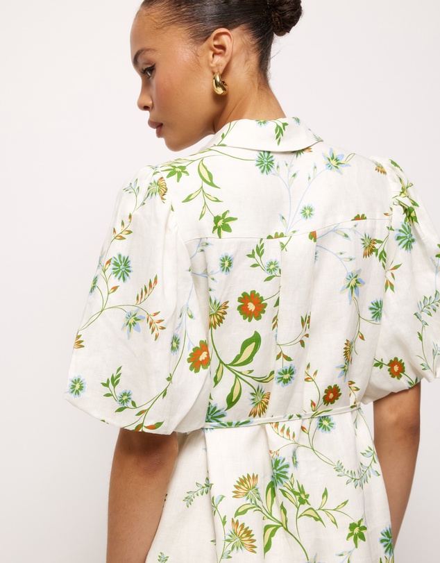 AERE - Anita Linen Puff Sleeve Mini Dress