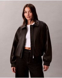 Calvin Klein - Faux Leather Relaxed Bomber Jacket
