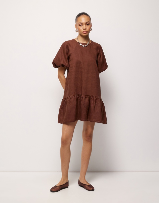 AERE - Brea Puff Sleeve Linen Mini Dress