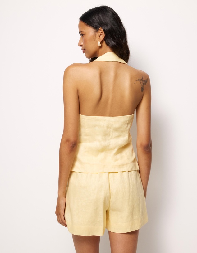 AERE - Ana Linen Button Front Halter Top