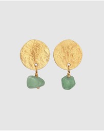 Elli Jewelry - Earrings Ear Hanger Platelet Pendant Vintage Hammered with Aventurine in 925 Sterling Silver gold plated