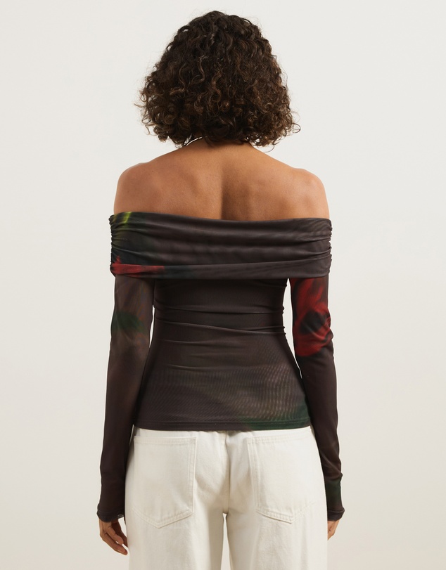 Atmos&Here - Ophelia Cross Off Shoulder Mesh Long Sleeve Top