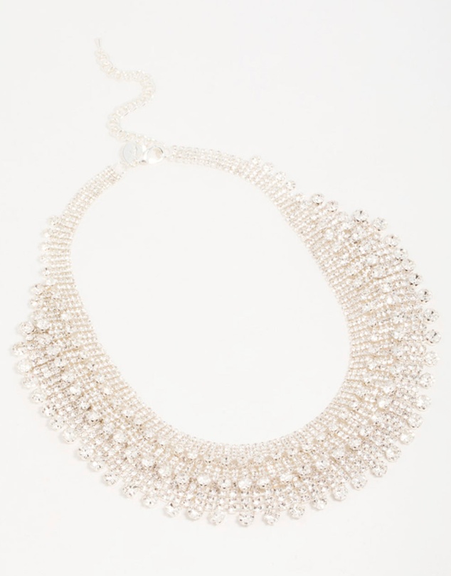 Lovisa - Silver Diamante Fan Cupchain Bib Necklace