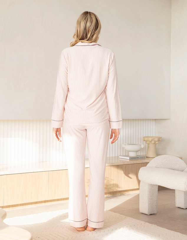Angel Maternity - Maternity and Nursing Long Sleeve Pyjama Set in Pink Stripe