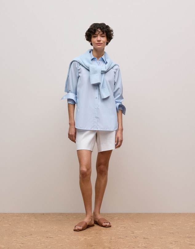 Trenery - Cotton Poplin Long Sleeve Shirt in Soft Blue