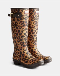 Hunter - Women’s Original Tall Leopard Boot in Leopard Print/Chocolate Brown