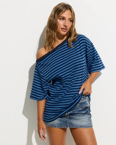 Dazie - Nostalgia Stripe Asymmetric Tee