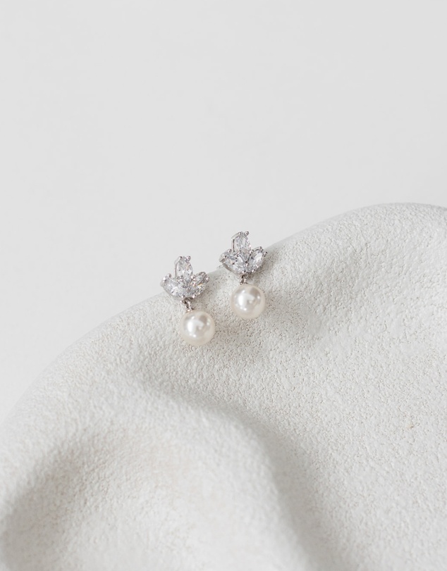 The White Collection - Lola - Delicate Silver Pearl Bridal Earrings