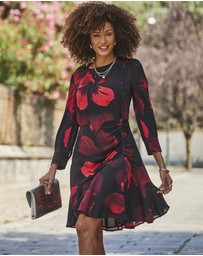 Sosandar - Floral Print Ruched Detail Fit & Flare Dress