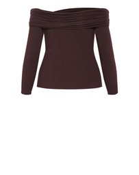 City Chic - Plus size Buckle Detail Top - chocolate