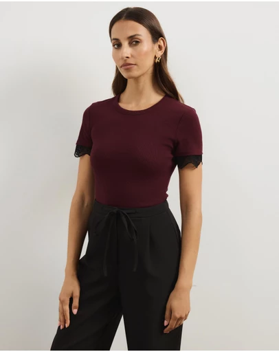 Atmos&Here - Sienna Short Sleeve Lace Jersey T-Shirt