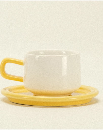 Dennis Did It - Spill the Tea Cup and Saucer Egg Yolk