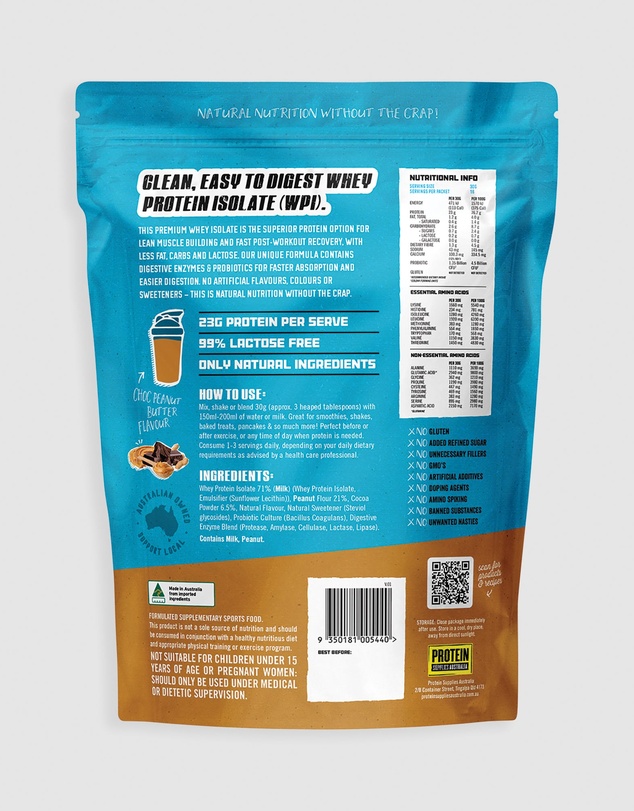 Protein Supplies Australia - Choc Peanut WPI (Whey Protein Isolate) - 500g