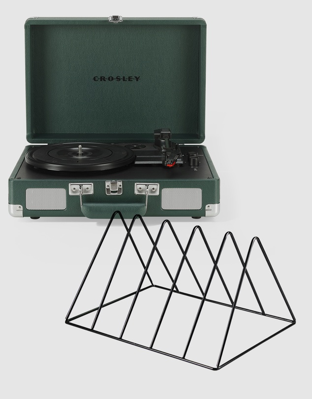 Crosley - Crosley Cruiser Bluetooth Portable Turntable - Emerald Green + Gadhouse Vinyl Rack Bundle - Black