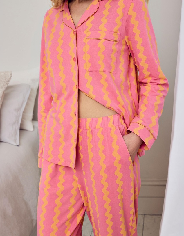 Chelsea Peers - Organic Cotton Wiggle Stripe Long Pyjama Set