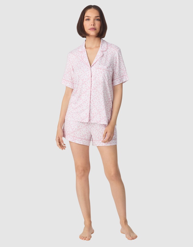 DKNY - Logo Print Viscose Jersey Short Sleeve Button Up Short Pyjama Set