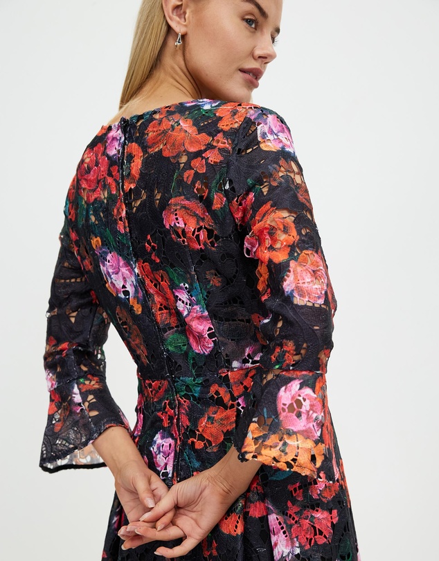 Pink Ruby - Night Flower Bell Sleeve Dress