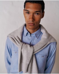 Trenery - Brushed Cotton Melange Shirt in Steel Blue