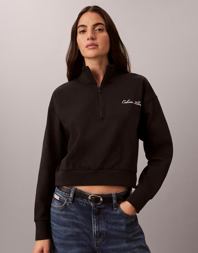 Calvin Klein - Logo Cotton Jersey Heavy Jersey 1/4 Zip Top