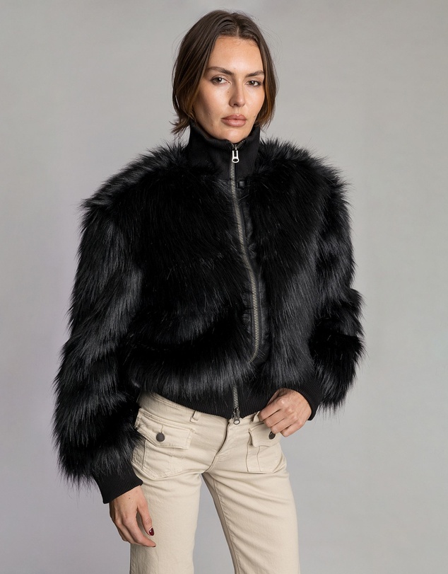 Love and Nostalgia - Mafia Wife Fur Bomber Jacket - Black