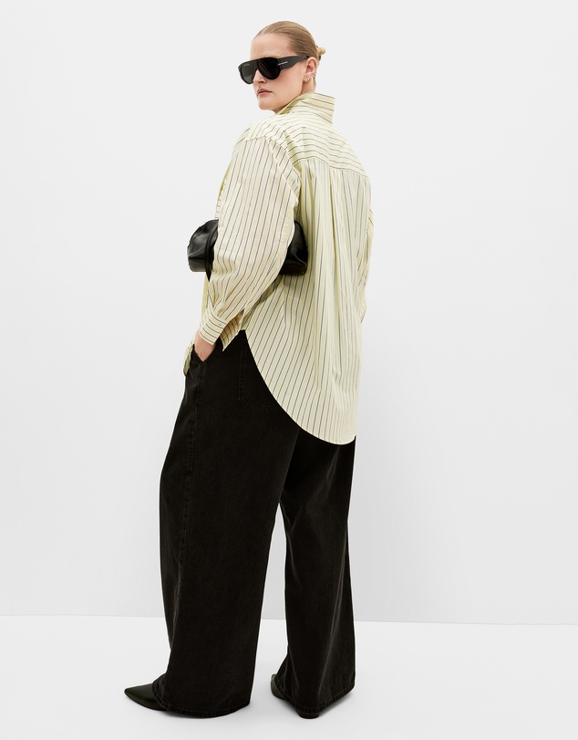 City Chic - Plus size Chiara Oversized Longline Stripe Cotton Shirt - yellow
