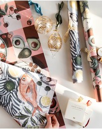 Bespoke Letterpress - Gift Wrap - Fish & Citrus / Red Gingham - Double Sided 6pk