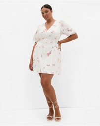 City Chic - Plus size Briella Petal Print Mini Dress - ivory