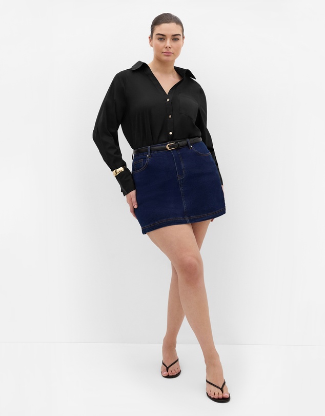 City Chic - Plus size Elevated Long Sleeve Stretch Shirt - black