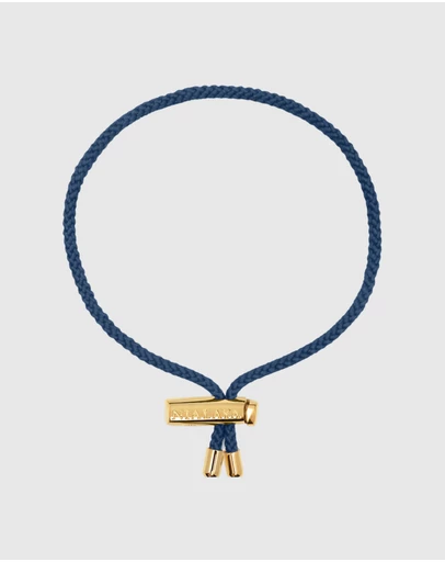 Nialaya Jewellery - Men's Navy Blue String Bracelet with Adjustable Gold Lock