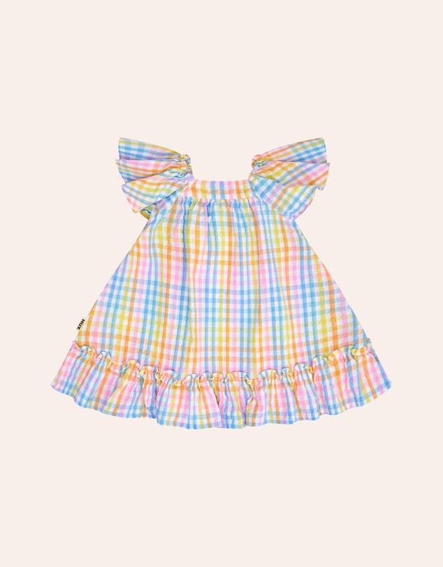 Huxbaby - Rainbow Check Bow Dress - Babies-Teens