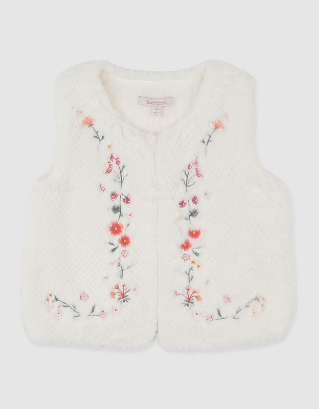 Fox & Finch - Orchard Bloom Emb. Faux Fur Vest 3-7 Yrs