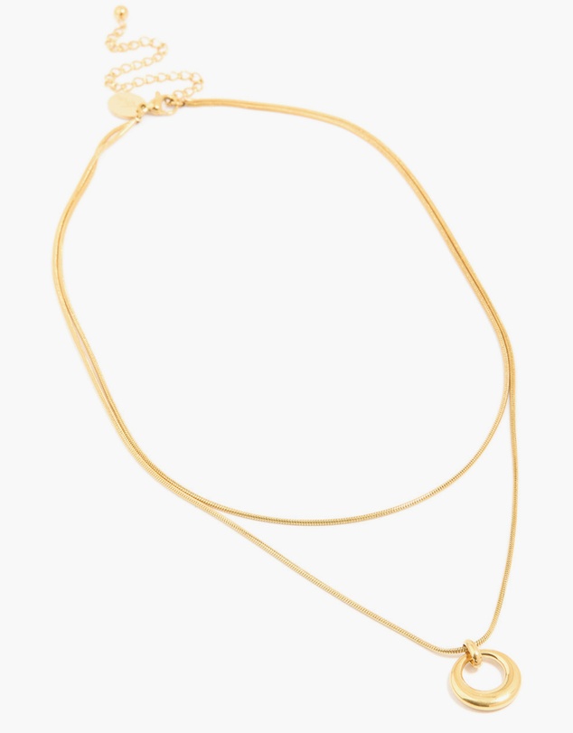Lovisa - Waterproof Gold Plated Stainless Steel Snake Chain & Open Circle Pendant Layered Necklace