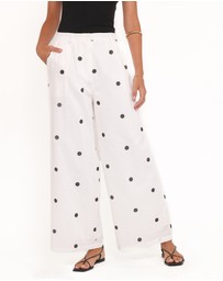 Petal & Pup - Valora Wide Leg Pant - White Black Polka Dot