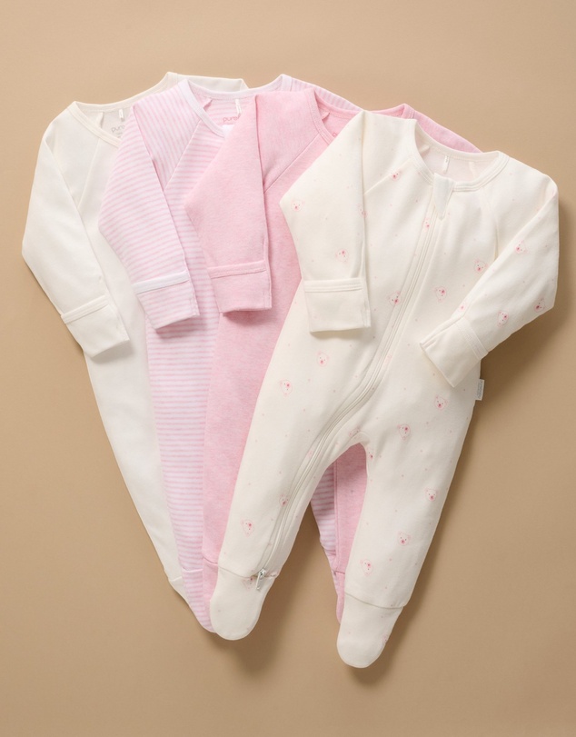 Purebaby - 4 Pack Zip Growsuit -Babies