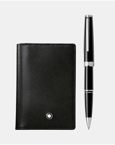 Montblanc - PIX Black Rollerball & Meisterstück Business Card Holder Set