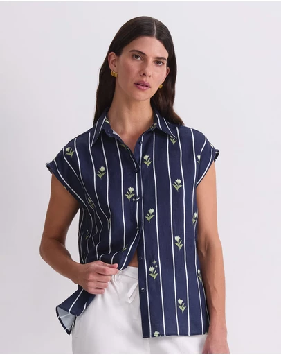 Sportscraft - Hampton Stripe Linen Blouse