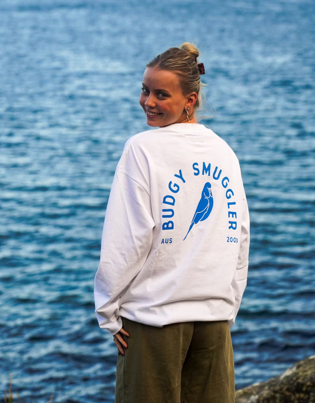 Budgy Smuggler - White Long Sleeve Tee with Budgy Arch