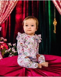 Fleur Harris - 'Woodland Grid' Precious Frill Coverall in Sweet Lilac