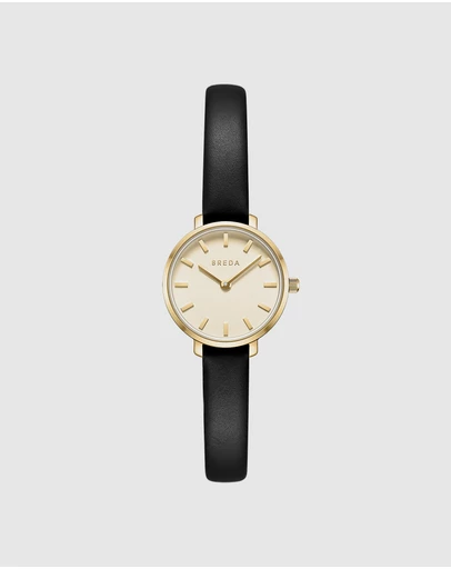 Breda - Beverly Gold and Black Leather Band Watch, 25MM