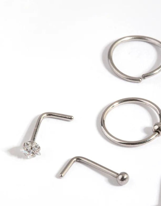 Lovisa - Surgical Steel Diamante Mixed Nose Ring 6-Pack